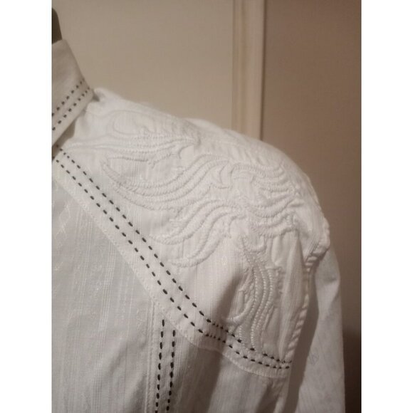 ROAR Buckle Enough Excuses Mens White Embroidered Long Sleeve Button Shirt Large - Picture 3 of 15